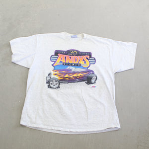 F- Vintage 1996 Andys Picnic Hot Rod Car Graphic Tee