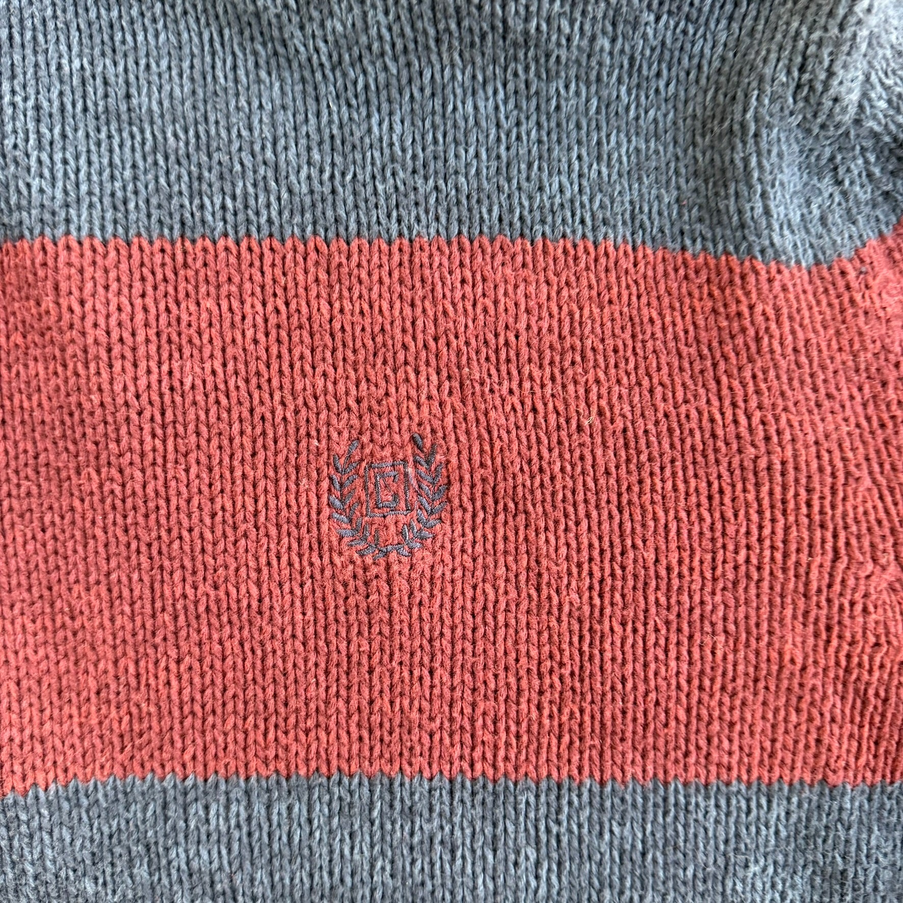 J- Vintage Chaps RL Embroidered Logo Maroon/Navy Quarter Zip Knit Sweater - M