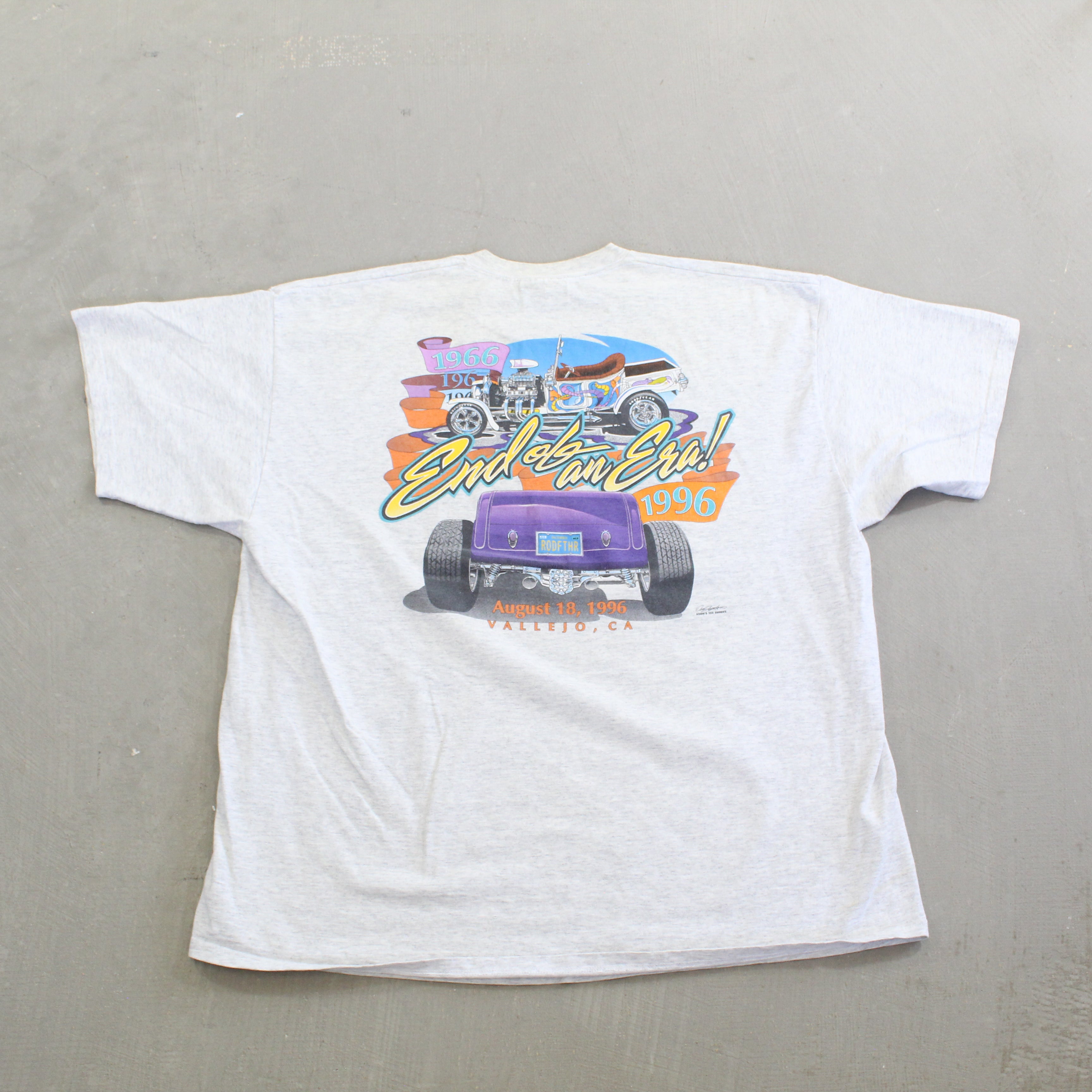 F- Vintage 1996 Andys Picnic Hot Rod Car Graphic Tee