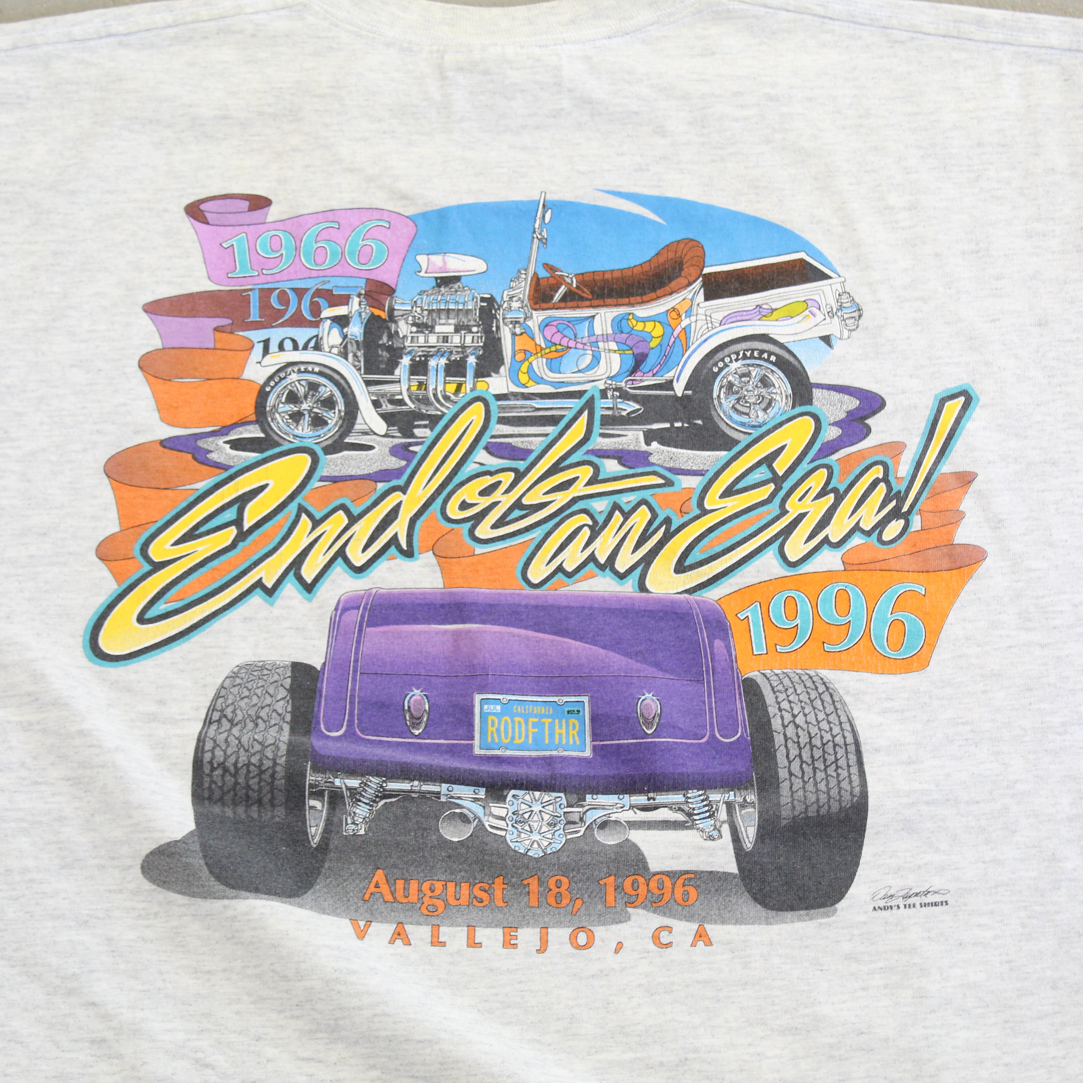 F- Vintage 1996 Andys Picnic Hot Rod Car Graphic Tee