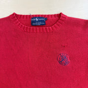 J- Vintage 90s Polo RL Embroidered Logo Red Knit Sweater - M