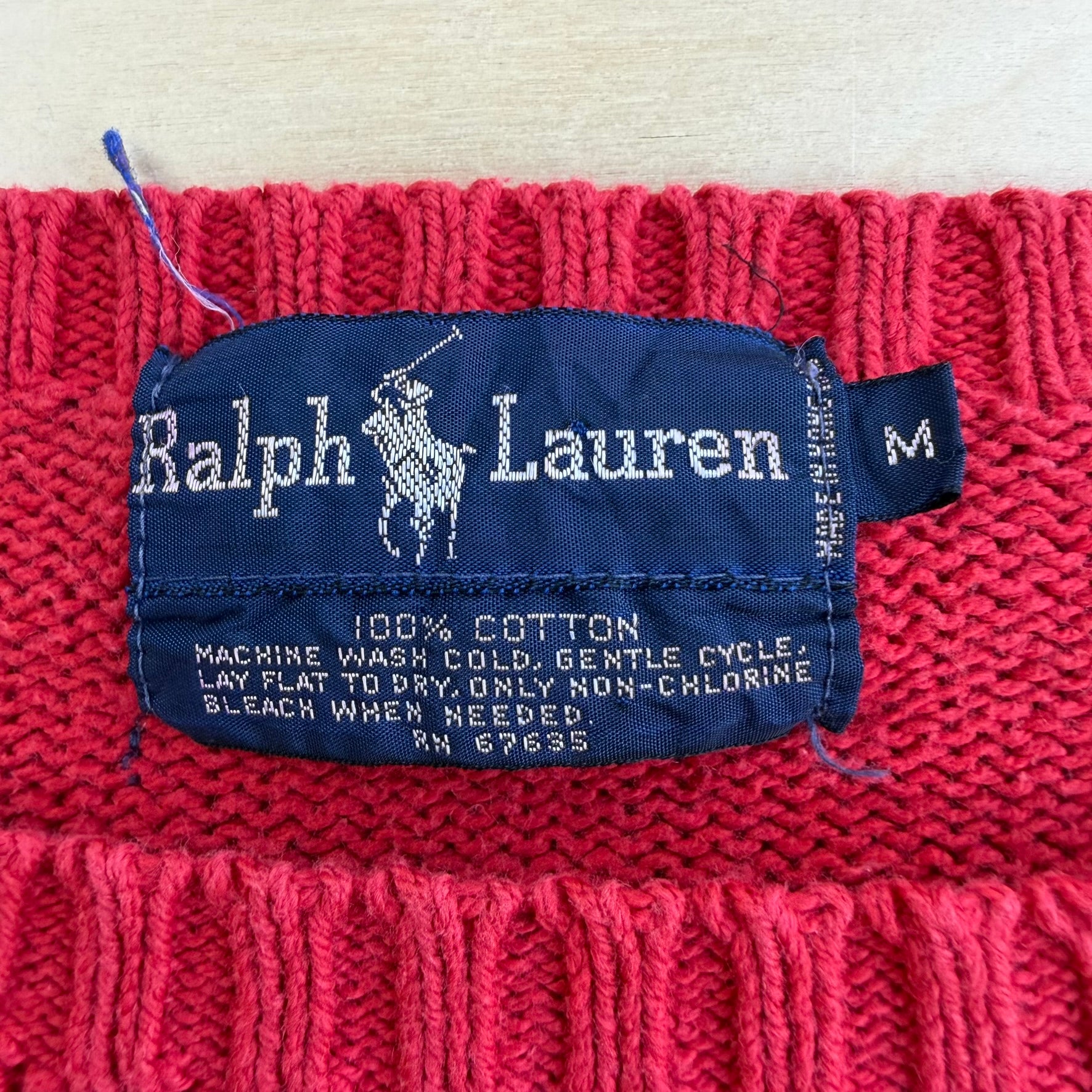 J- Vintage 90s Polo RL Embroidered Logo Red Knit Sweater - M