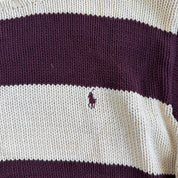 J- Vintage 90s Polo RL Embroidered Logo Maroon/Beige Striped Knit Sweater - L