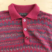 J- Vintage Baby Alpaca Patterned Henley Knit Sweater - L