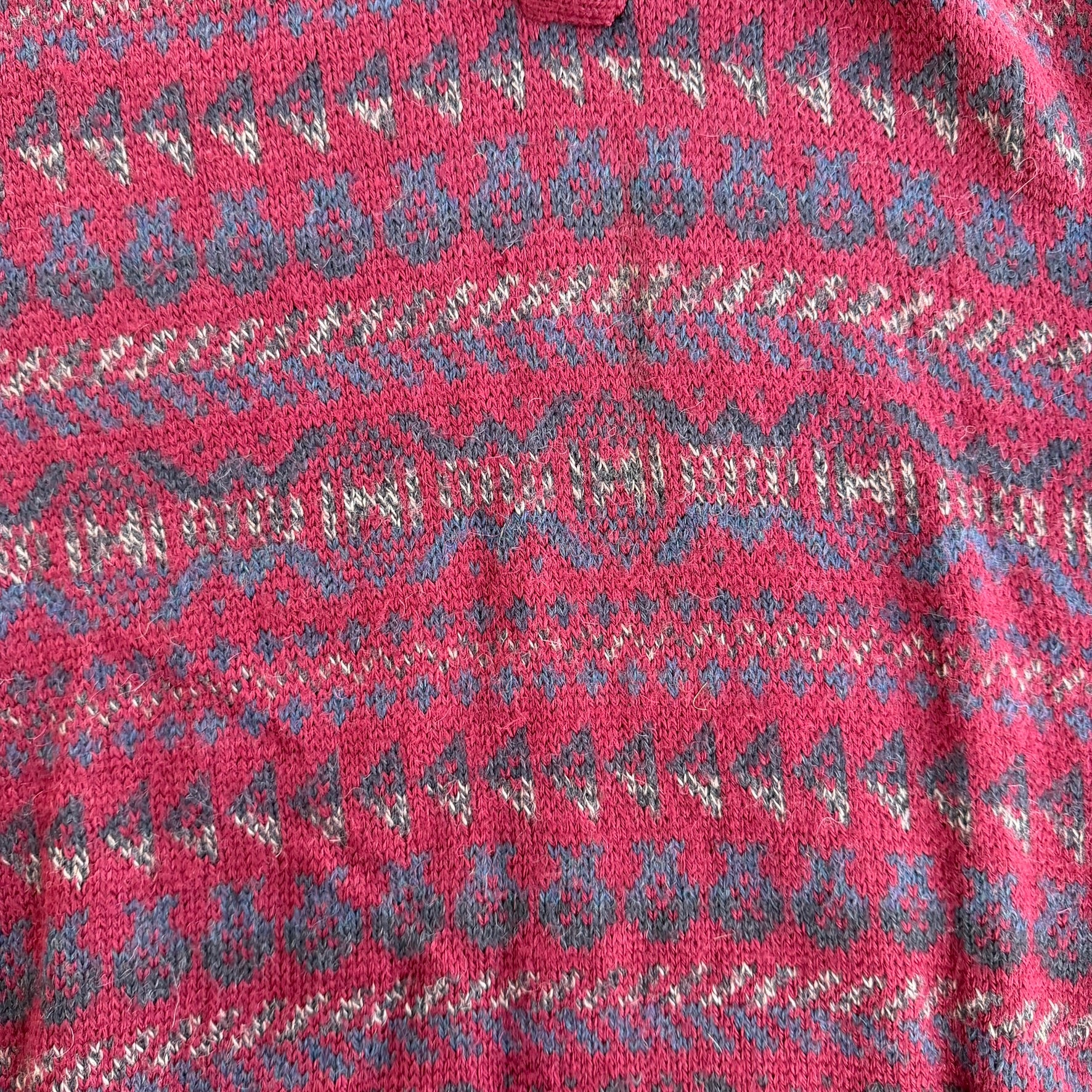 J- Vintage Baby Alpaca Patterned Henley Knit Sweater - L
