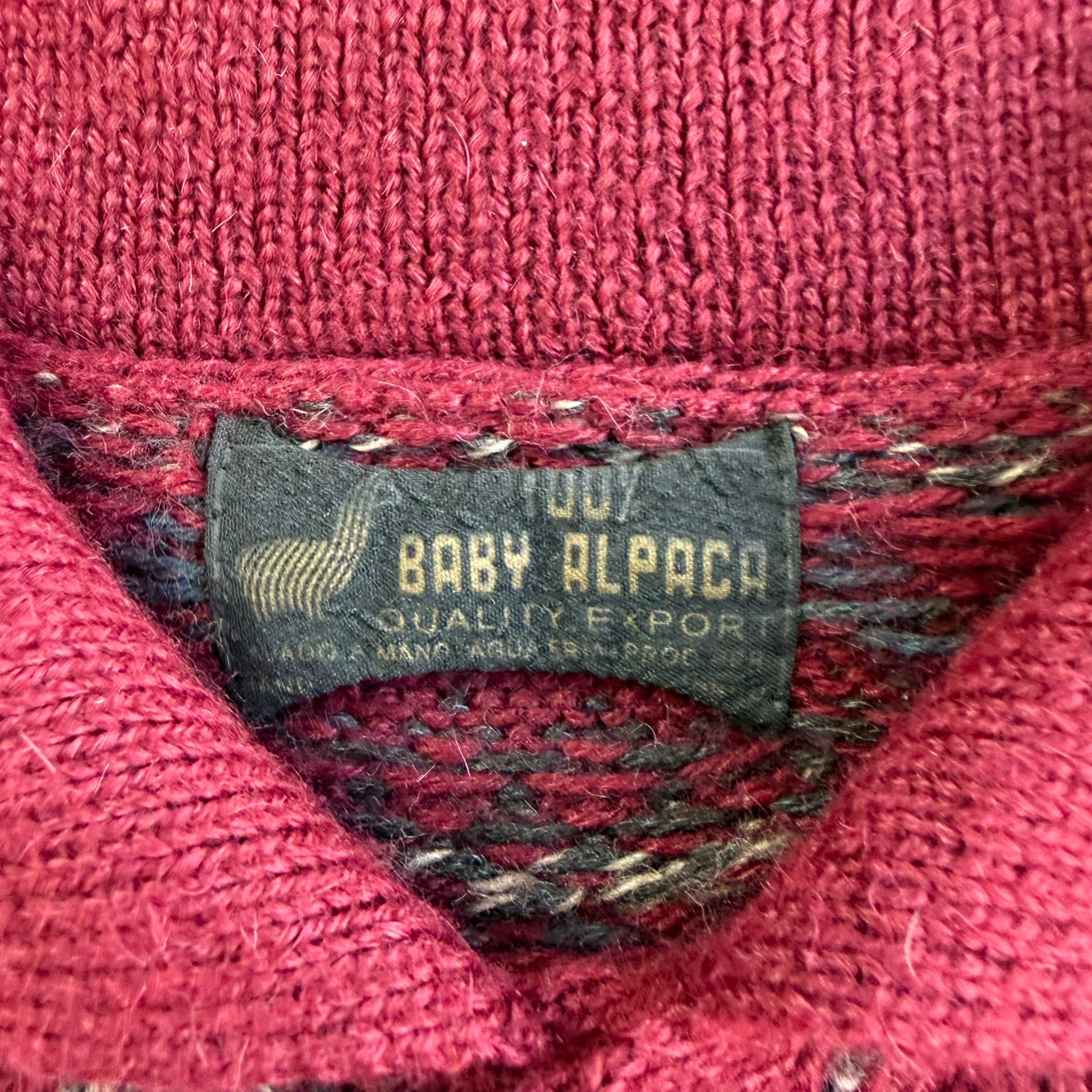 J- Vintage Baby Alpaca Patterned Henley Knit Sweater - L