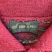 J- Vintage Baby Alpaca Patterned Henley Knit Sweater - L