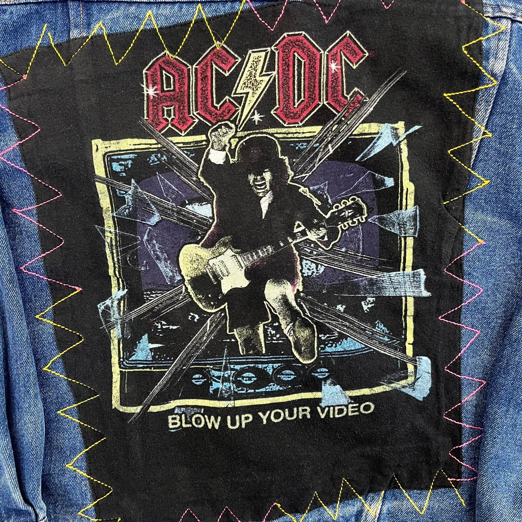 F- HOM AC/DC Blow Up Your Video Reworked Custom Denim Jacket