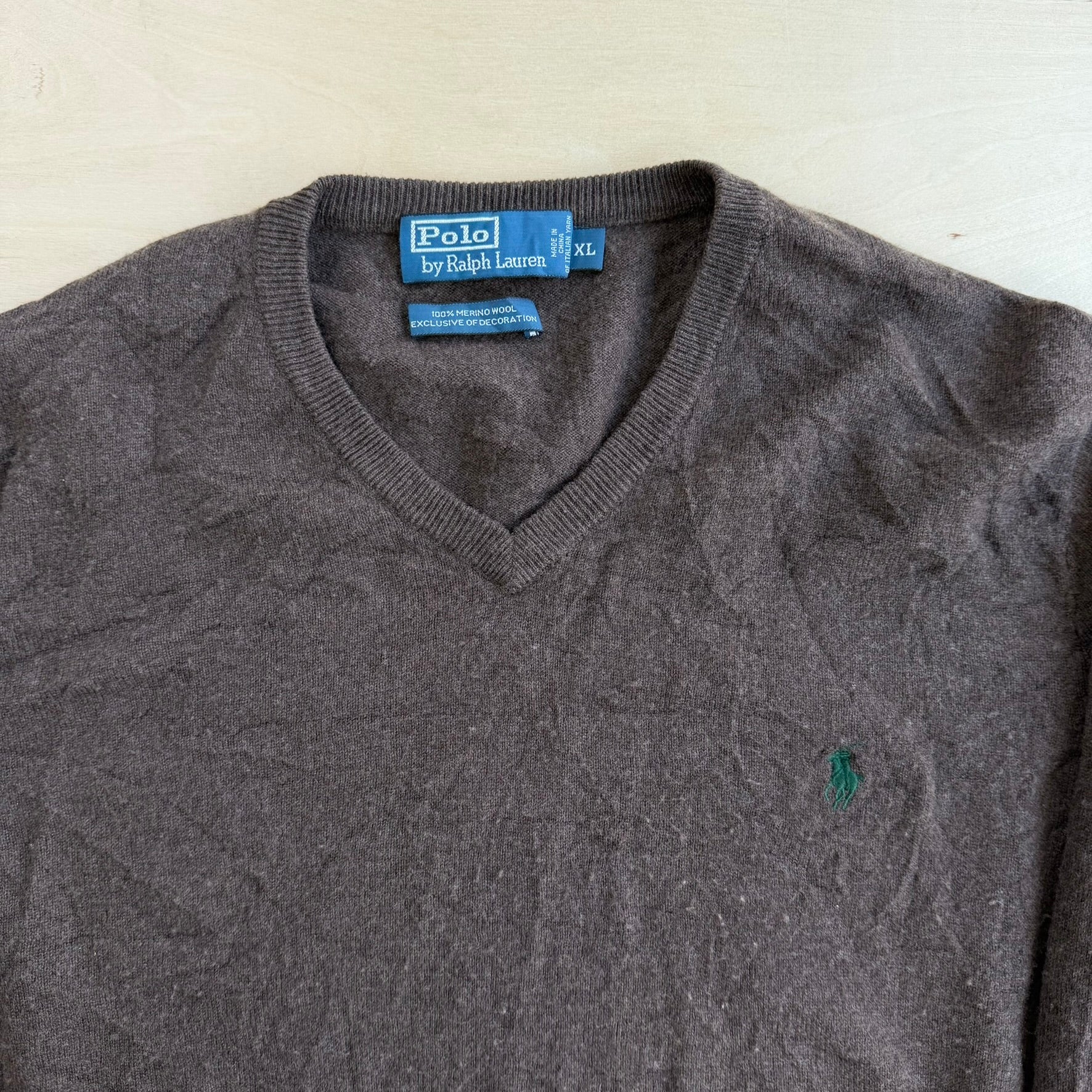 J- Vintage 90s Polo RL Embroidered Logo Brown Knit Sweater - XL