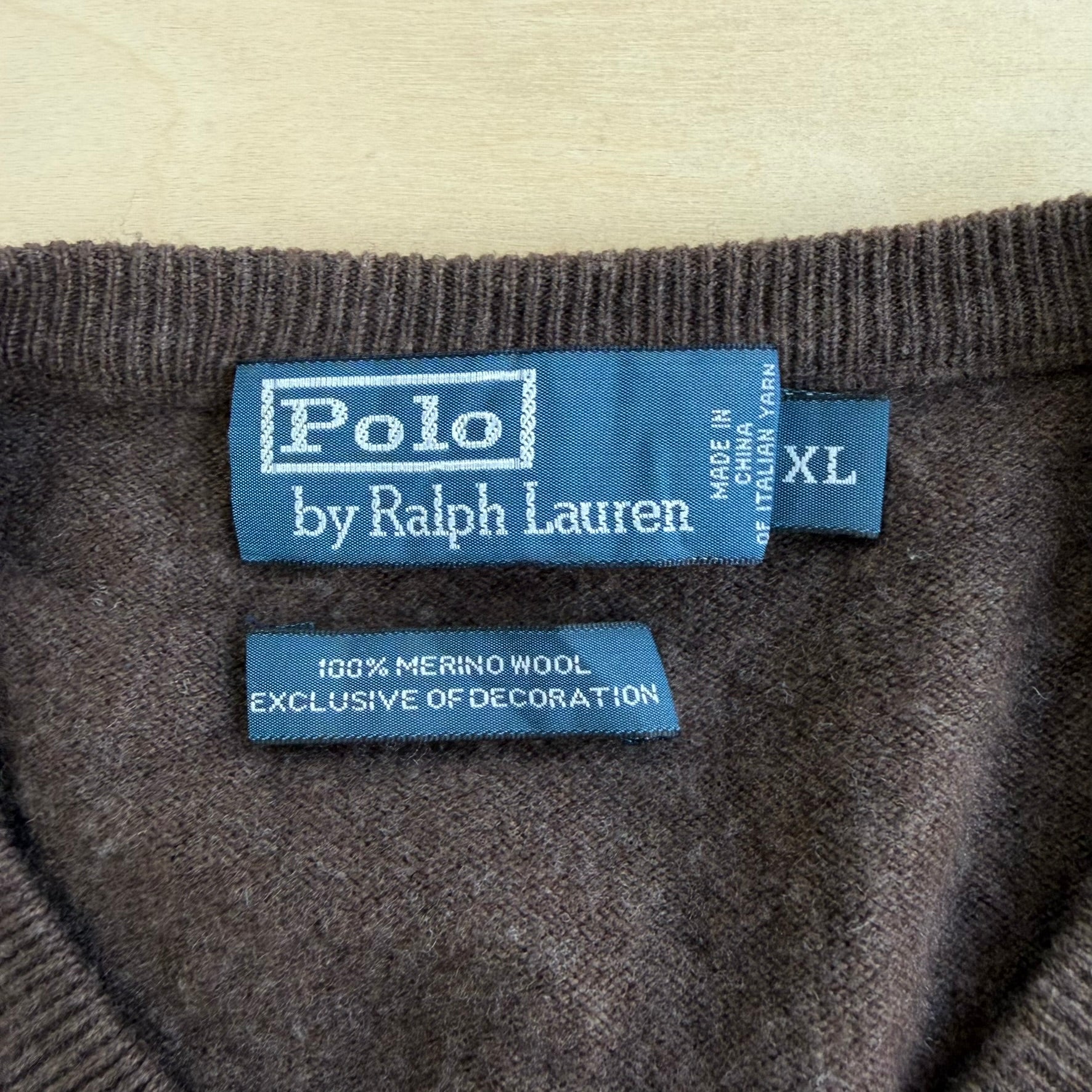 J- Vintage 90s Polo RL Embroidered Logo Brown Knit Sweater - XL