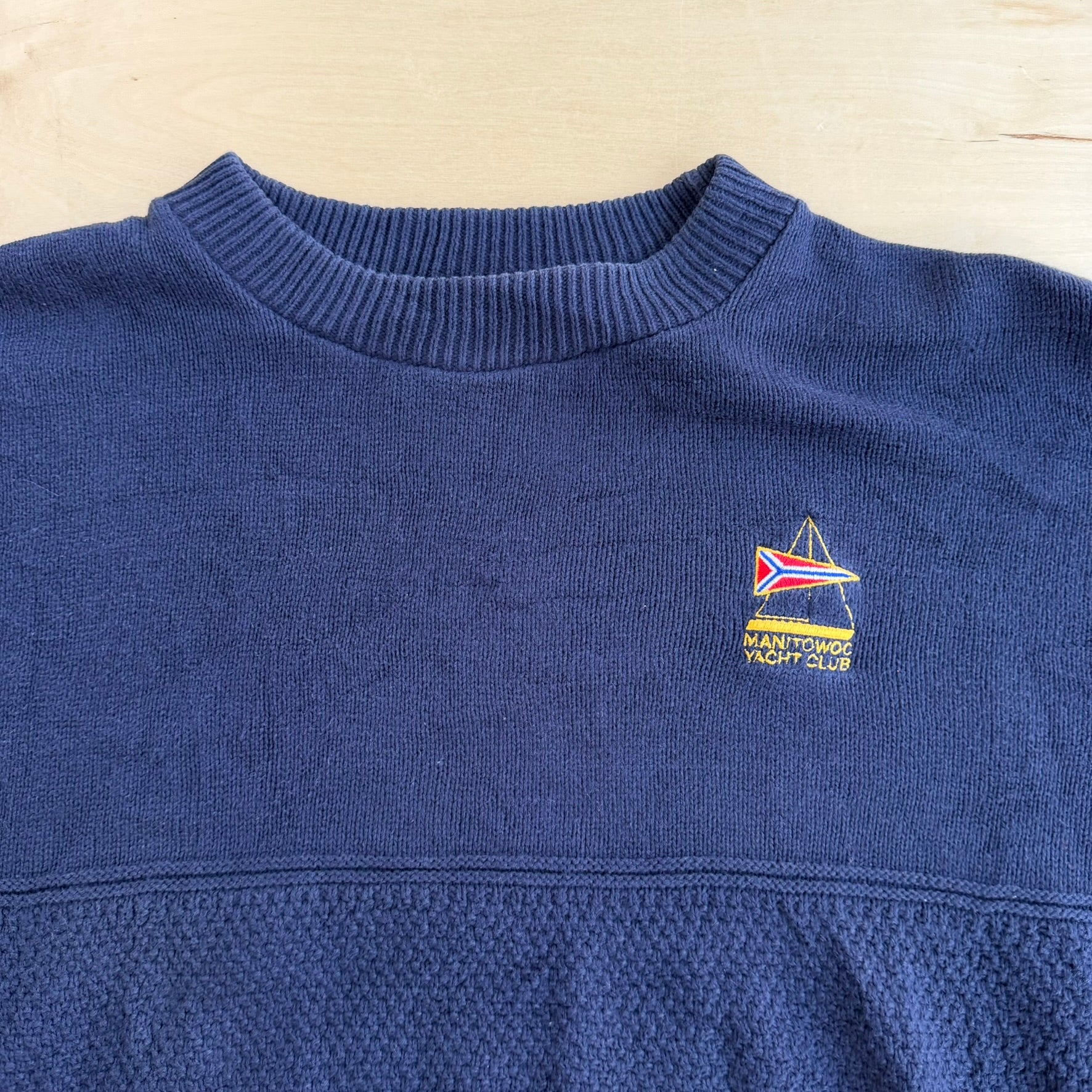 J- Vintage Lee Made In USA Manitowoc Yacht Club Embroidered Knit Sweater - XL