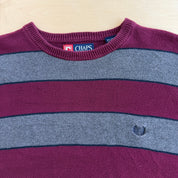 J- Vintage Chaps RL Embroidered Logo Dark Grey/Maroon Striped Knit Sweater - M