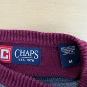 J- Vintage Chaps RL Embroidered Logo Dark Grey/Maroon Striped Knit Sweater - M