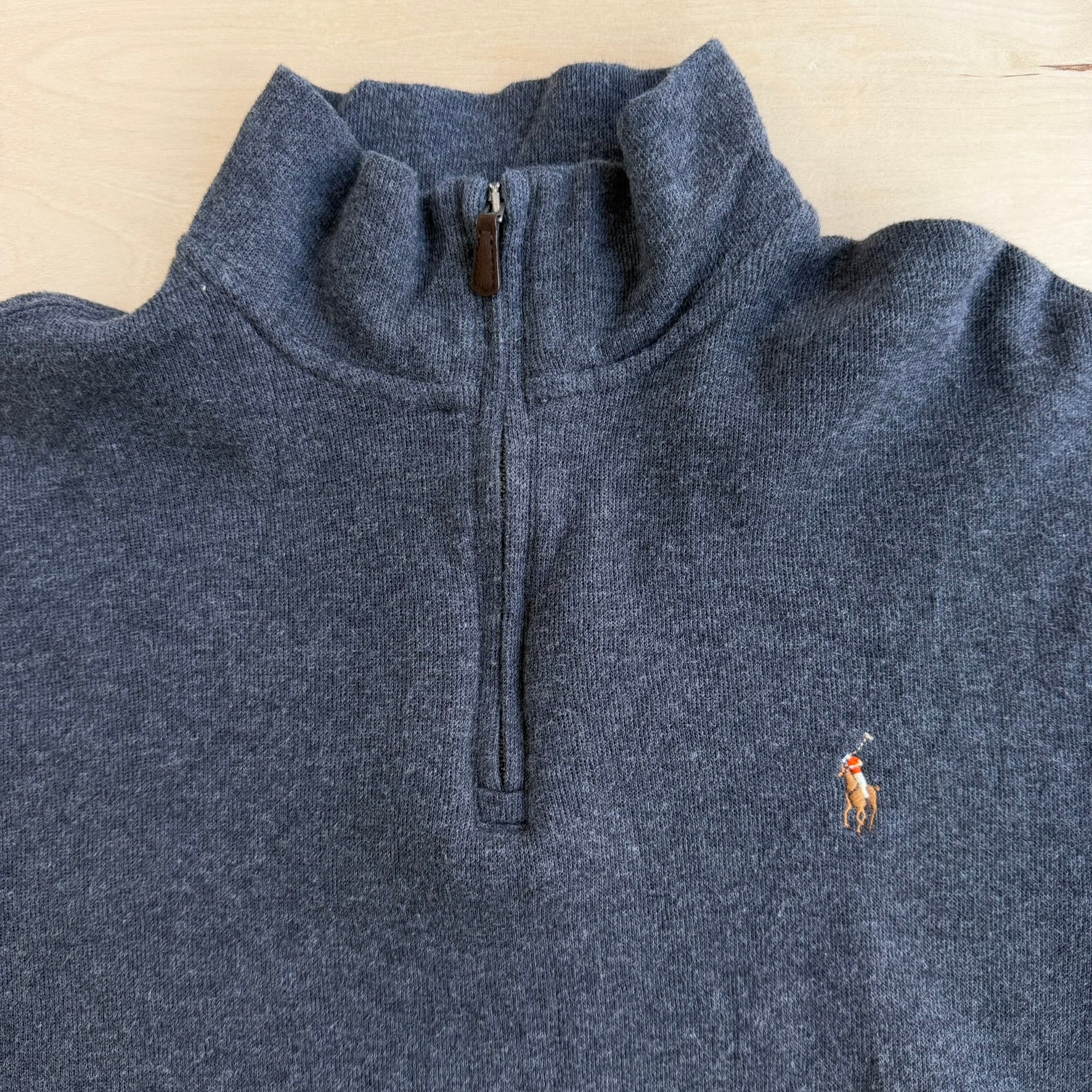 J- Vintage Polo RL Embroidered Logo Dark Grey Quarter Zip Sweater - M
