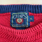 J- Vintage Chaps RL Embroidered Crest Red Knit Sweater - XL