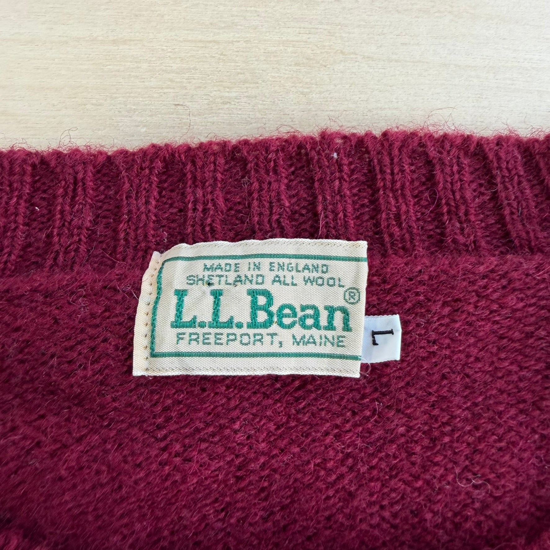 J- Vintage LL Bean Maroon Made In England Wool Knit Sweater - L