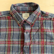 J- Vintage LL Bean Red/Dark Grey Plaid Button Down Flannel Shirt - L