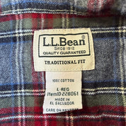 J- Vintage LL Bean Red/Dark Grey Plaid Button Down Flannel Shirt - L