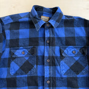 J- Vintage Schmidt Workwear Blue/Black Plaid Button Down Flannel Shirt - XL Tall