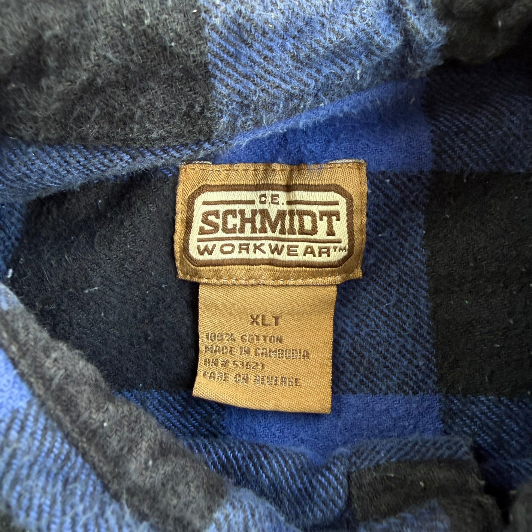 J- Vintage Schmidt Workwear Blue/Black Plaid Button Down Flannel Shirt - XL Tall