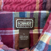 J- Vintage Schmidt Workwear Red/Navy Plaid Button Down Flannel Shirt - L