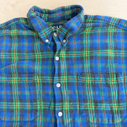 J- Vintage Gap Blue/Green Plaid Button Down Flannel Shirt - L