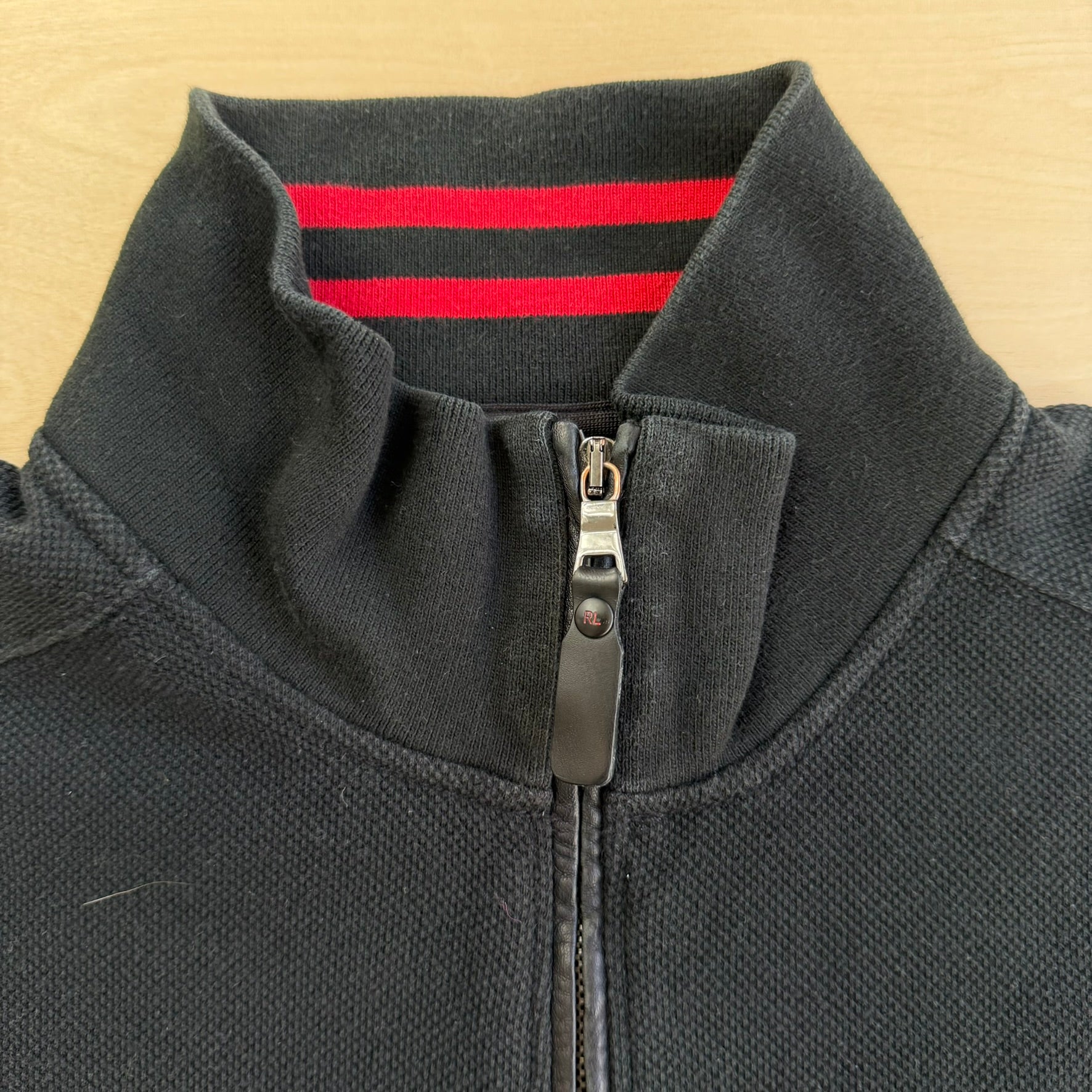 J- Vintage Polo Ralph Lauren Embroidered Logo Zip Up Black Track Jacket - XL