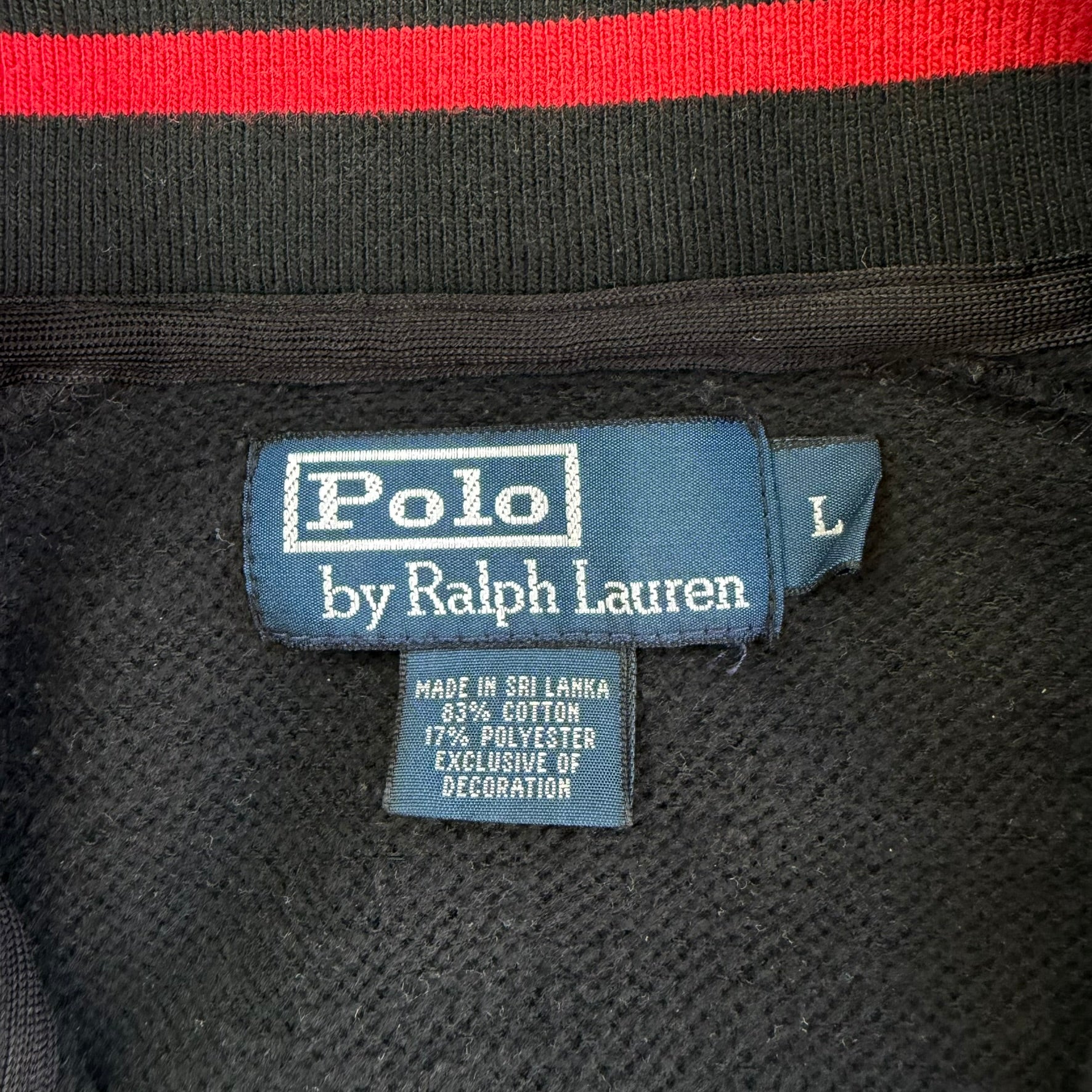 J- Vintage Polo Ralph Lauren Embroidered Logo Zip Up Black Track Jacket - XL