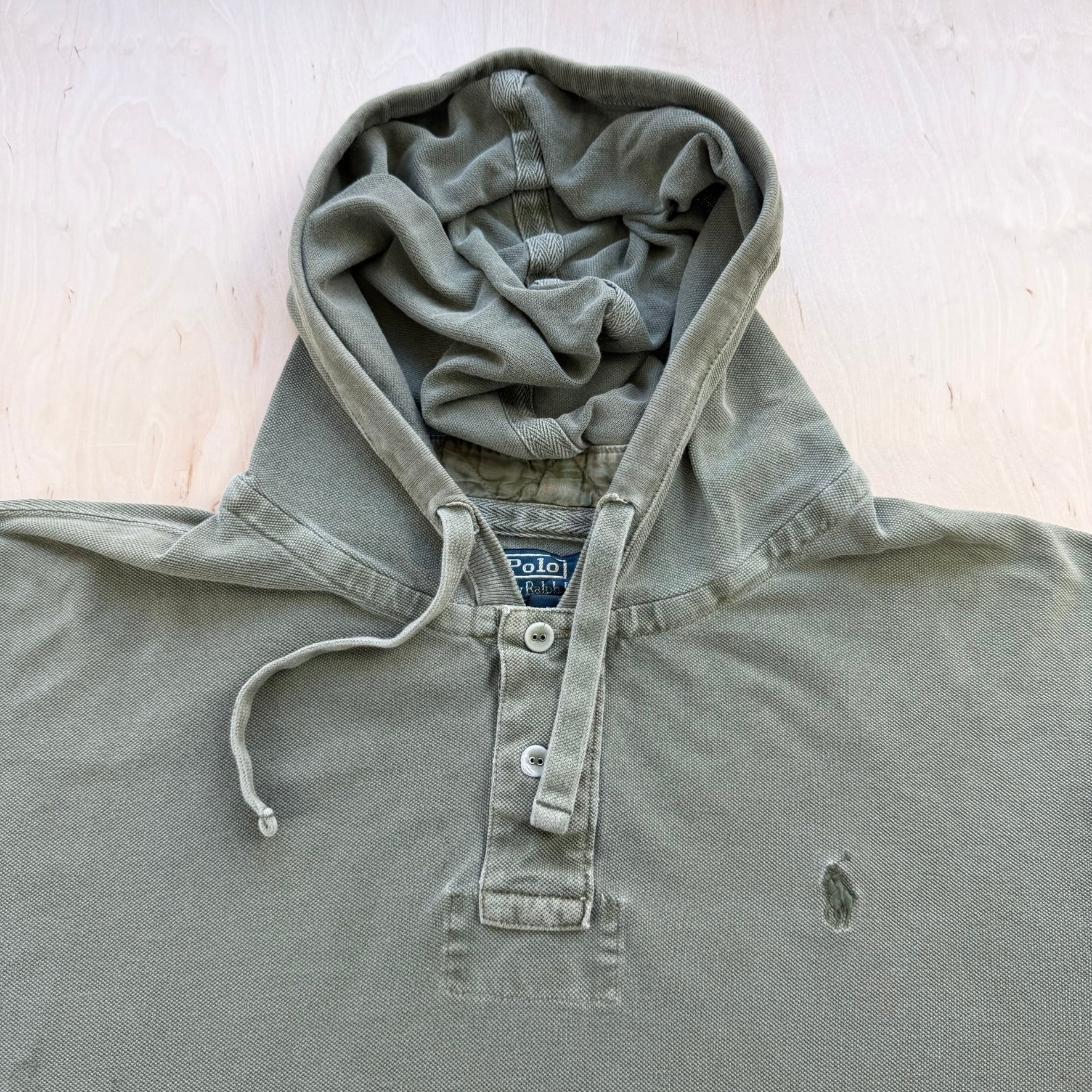 J- Vintage Polo Ralph Lauren Embroidered Logo Olive Green Lightweight Hoodie - XL