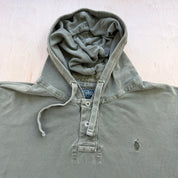 J- Vintage Polo Ralph Lauren Embroidered Logo Olive Green Lightweight Hoodie - XL