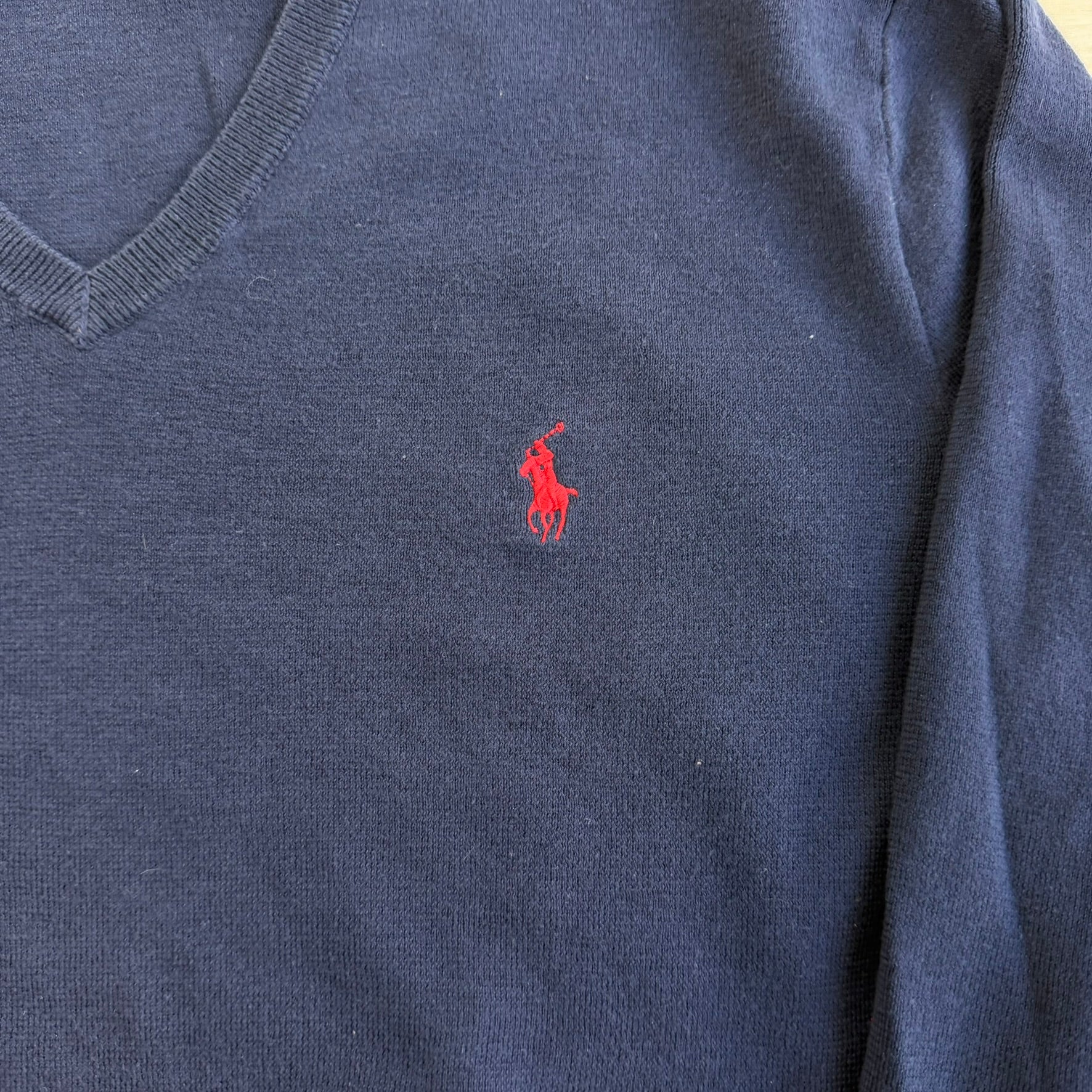 J- Vintage Polo Ralph Lauren Embroidered Logo V-Neck Knit Sweater - L