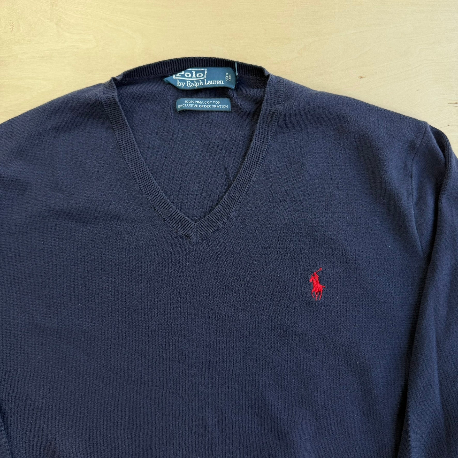 J- Vintage Polo Ralph Lauren Embroidered Logo V-Neck Knit Sweater - L