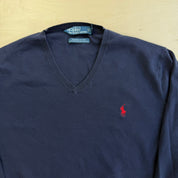 J- Vintage Polo Ralph Lauren Embroidered Logo V-Neck Knit Sweater - L