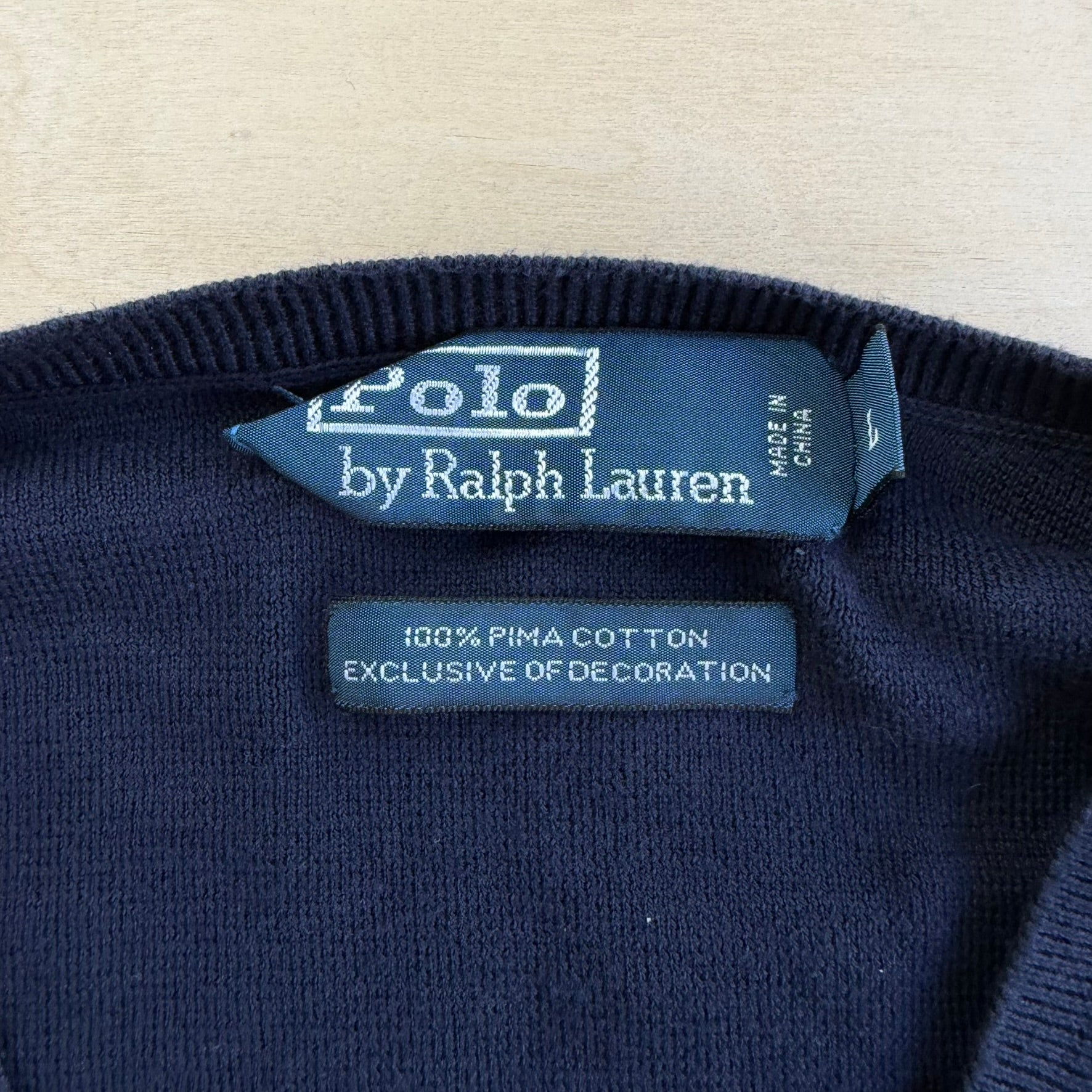 J- Vintage Polo Ralph Lauren Embroidered Logo V-Neck Knit Sweater - L