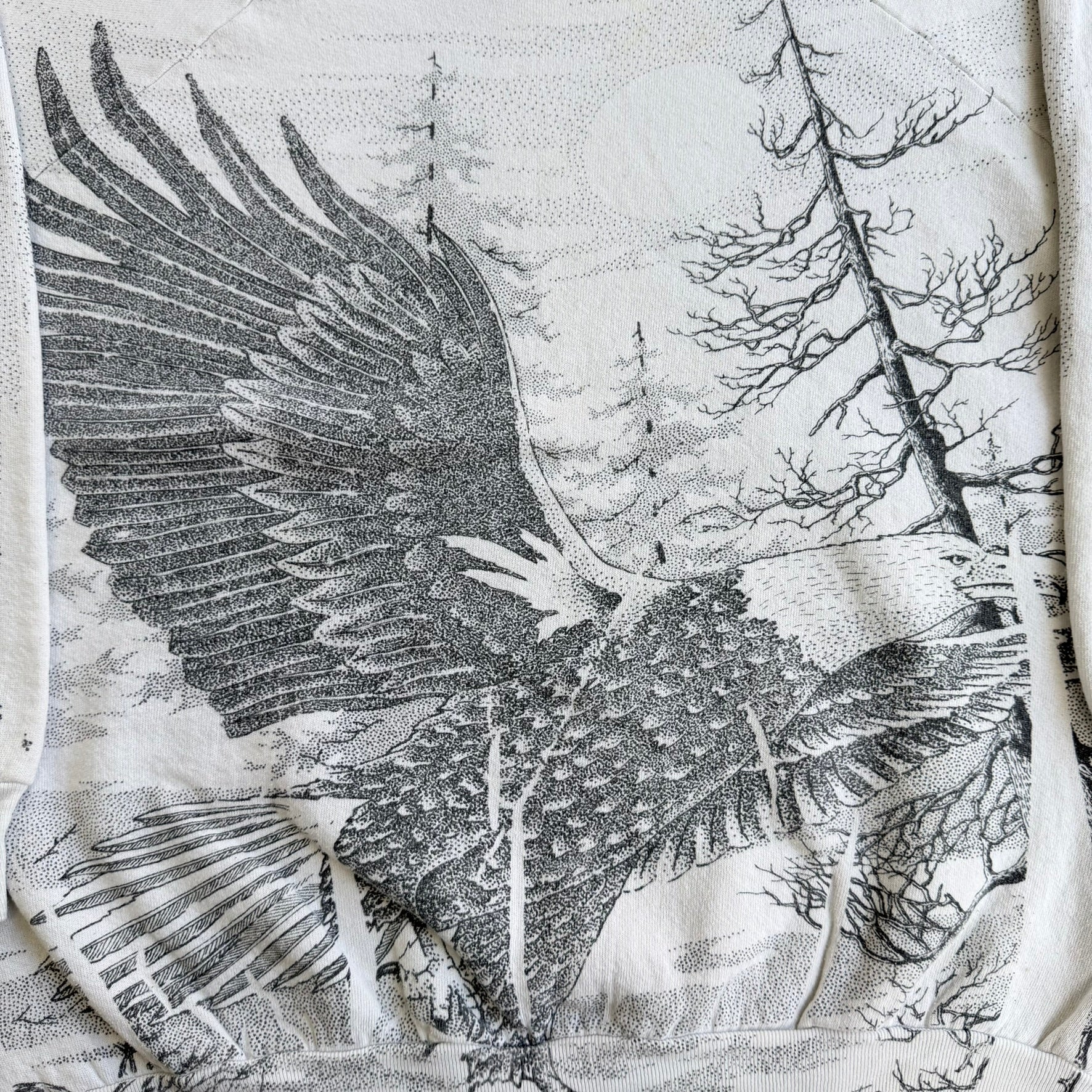 J- Vintage Eagle In Forest All Over Print Made In USA Crewneck - XL