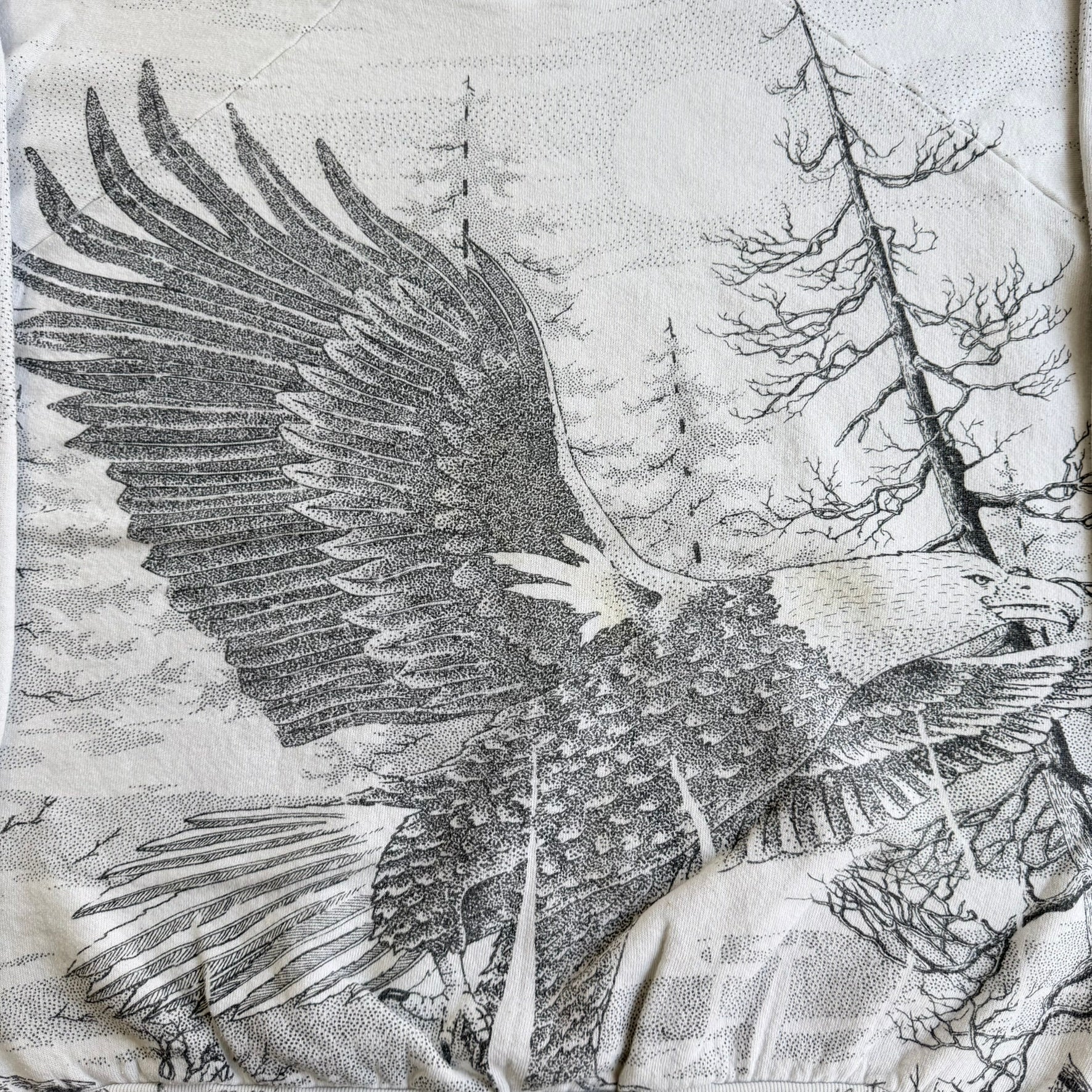 J- Vintage Eagle In Forest All Over Print Made In USA Crewneck - XL