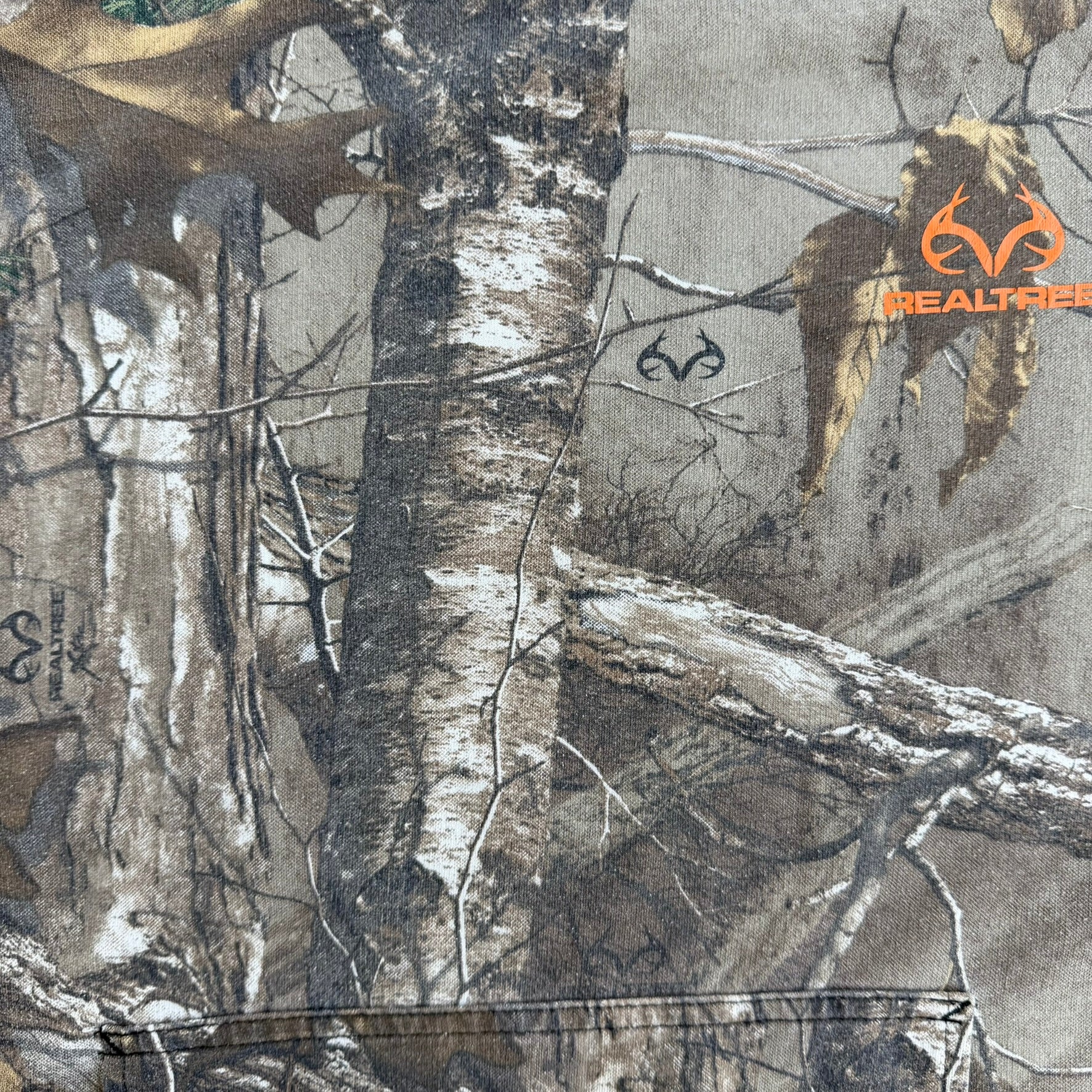 J- Vintage Real Tree Camo Orange Logo Hoodie - L