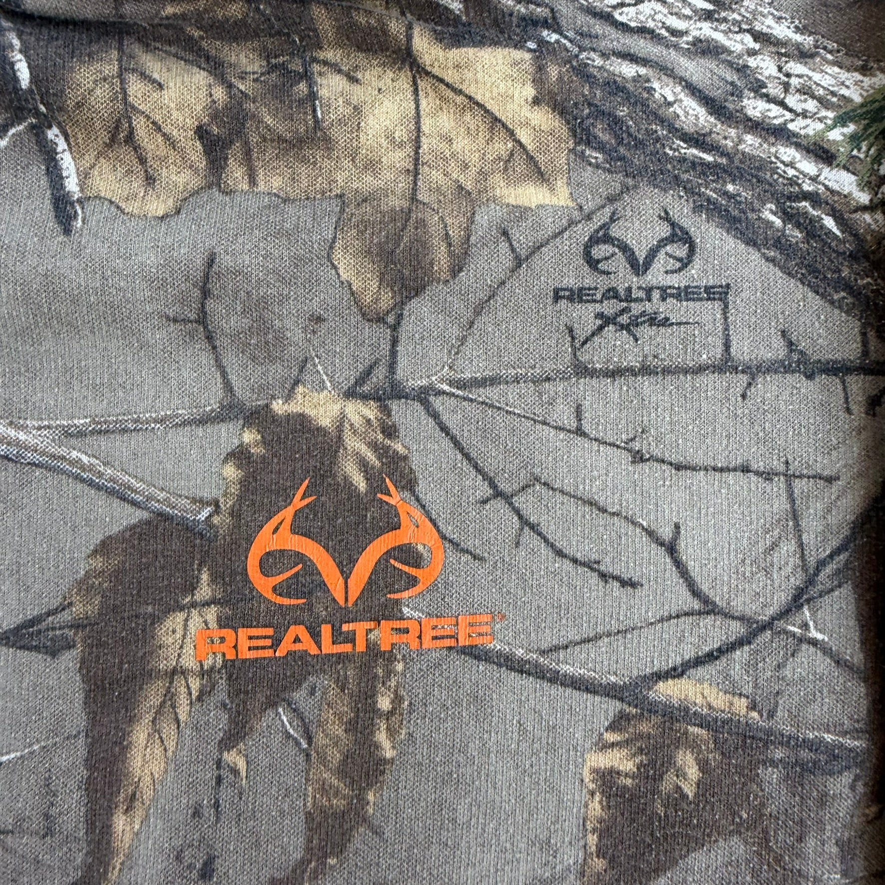 J- Vintage Real Tree Camo Orange Logo Hoodie - L