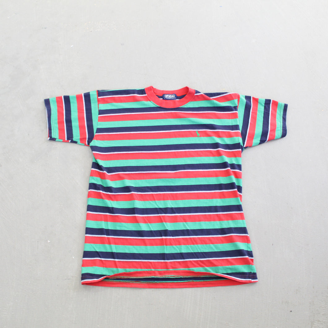F- Vintage Polo Ralph Lauren Striped Red Green Tee