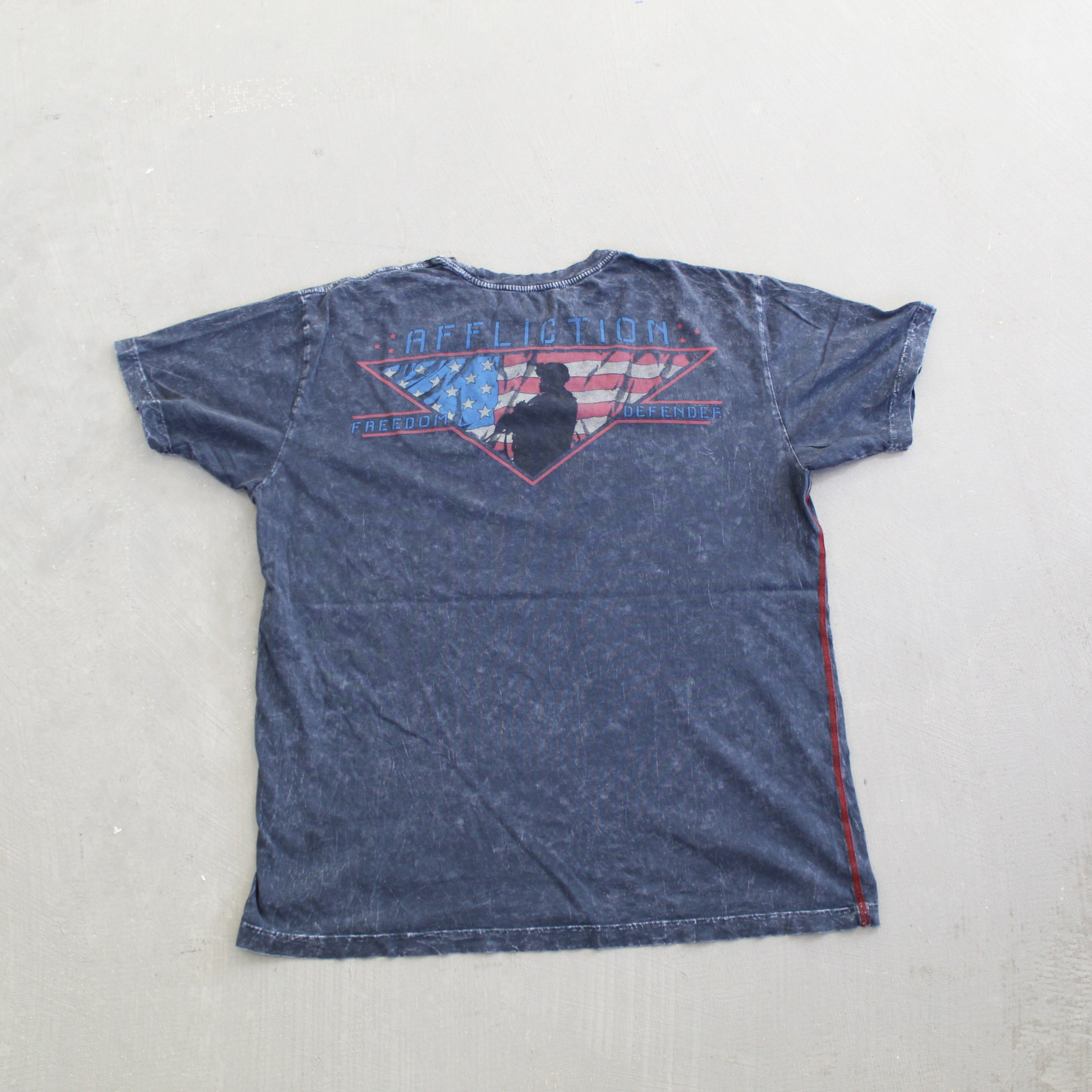 F- Vintage Affliction Freedom Defender Graphic Stone Wash Tee