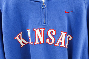 Z - Vintage 90s Nike Team Kansas Jayhawk Embroidered Quarter Zip Hoodie