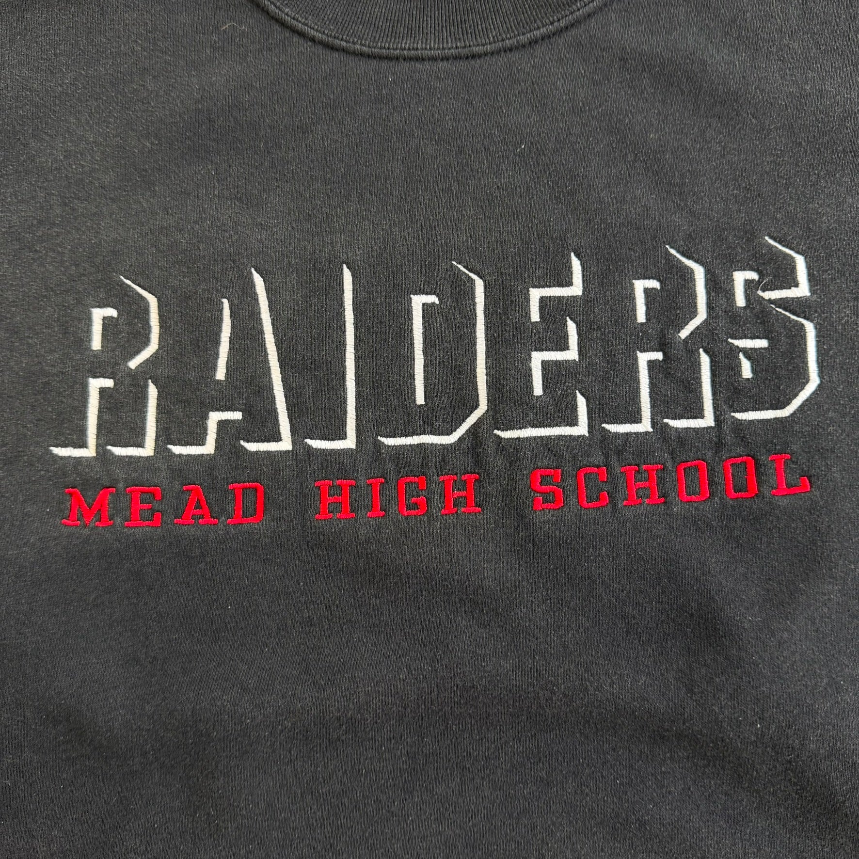J- Vintage Raiders Mead High School Embroidered Text Made In USA Crewneck - XL