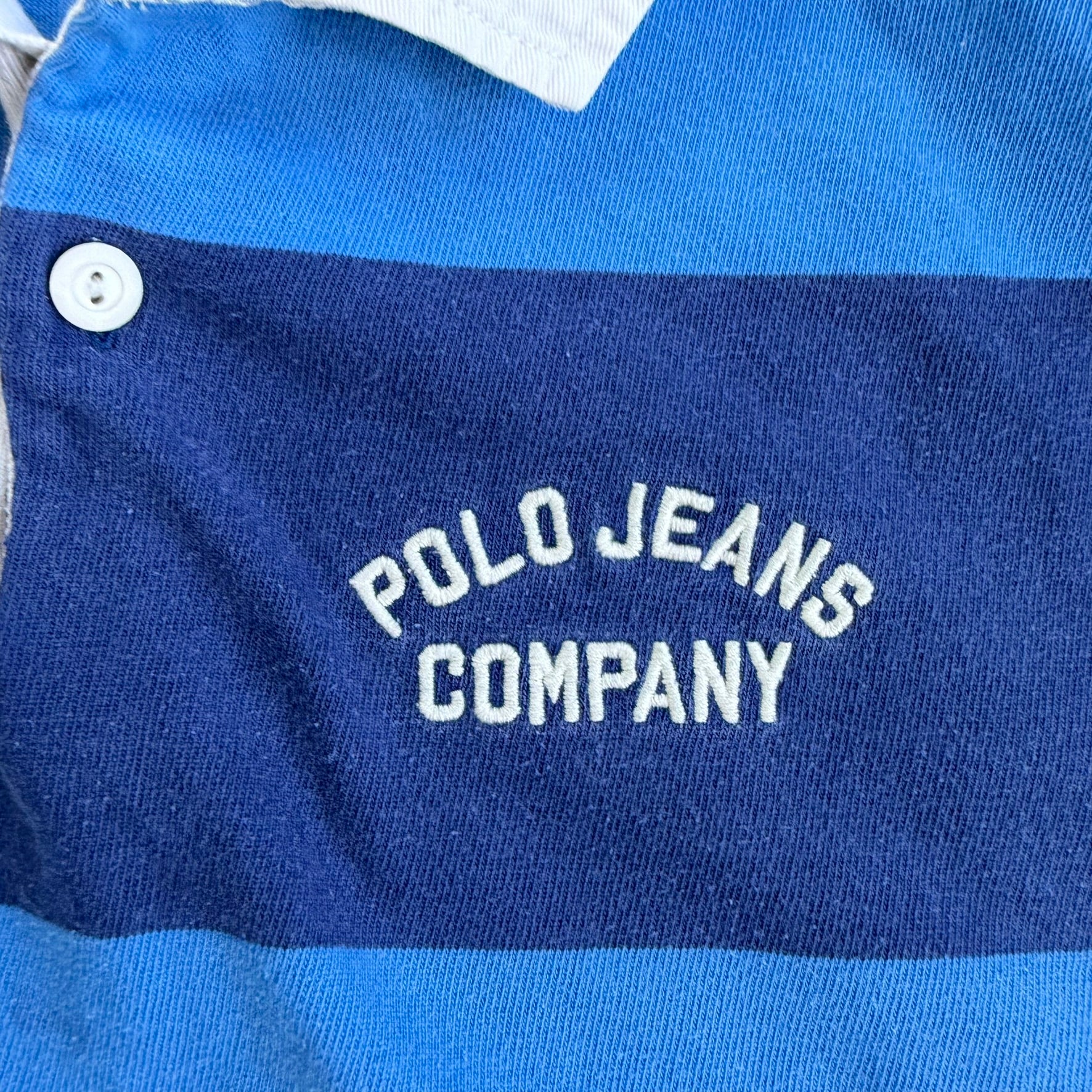 J- Vintage Polo Jeans Ralph Lauren Embroidered Text Short Sleeve Rugby Shirt - L