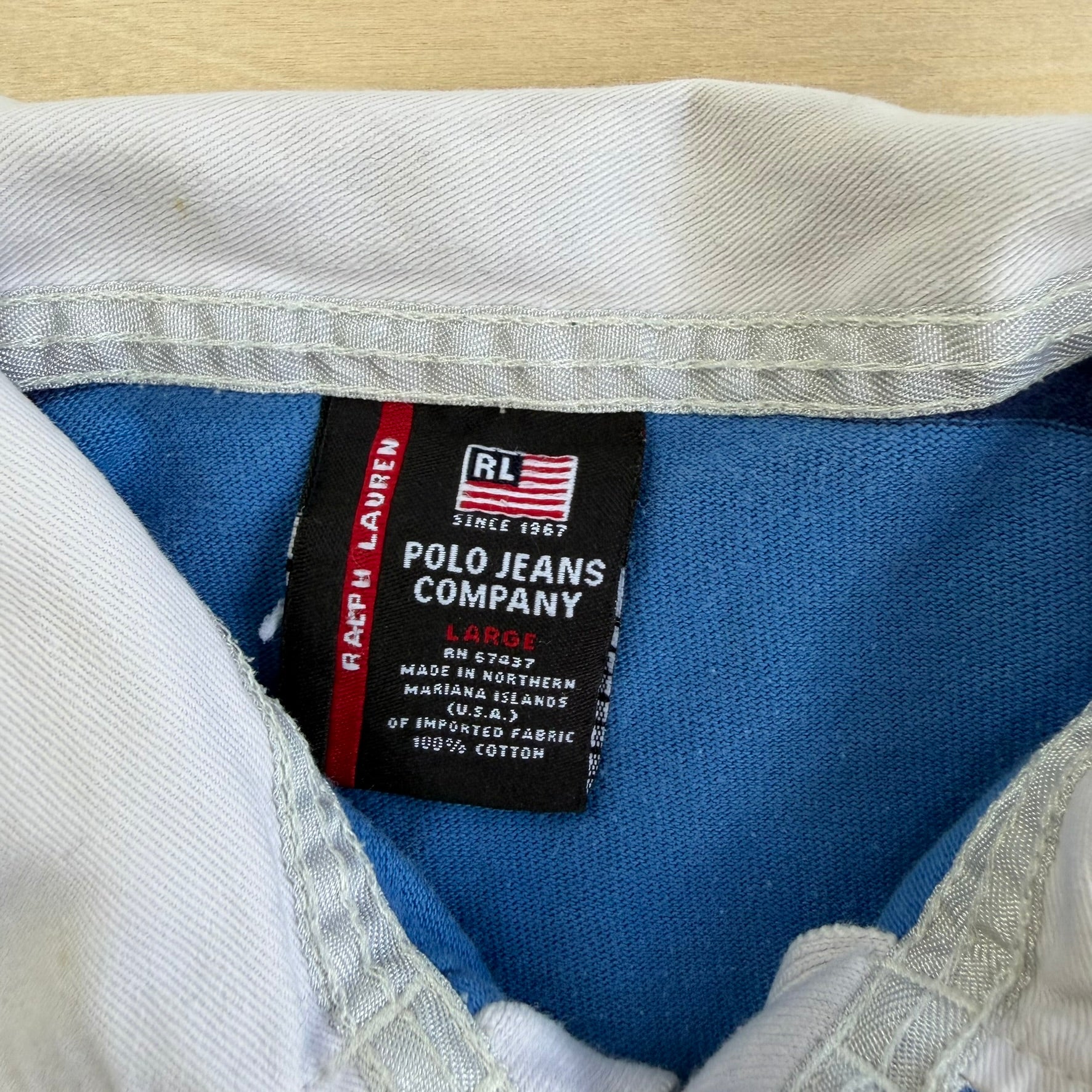 J- Vintage Polo Jeans Ralph Lauren Embroidered Text Short Sleeve Rugby Shirt - L
