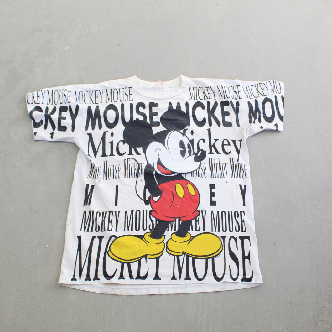 F- Vintage 90s Disney Mickey Text & Graphic Jumbo Print Tee