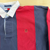 J- Vintage Tommy Hilfiger Embroidered Crest Striped Rugby Shirt - XL