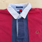 J- Vintage Tommy Hilfiger Embroidered Crest Striped Rugby Shirt - XL