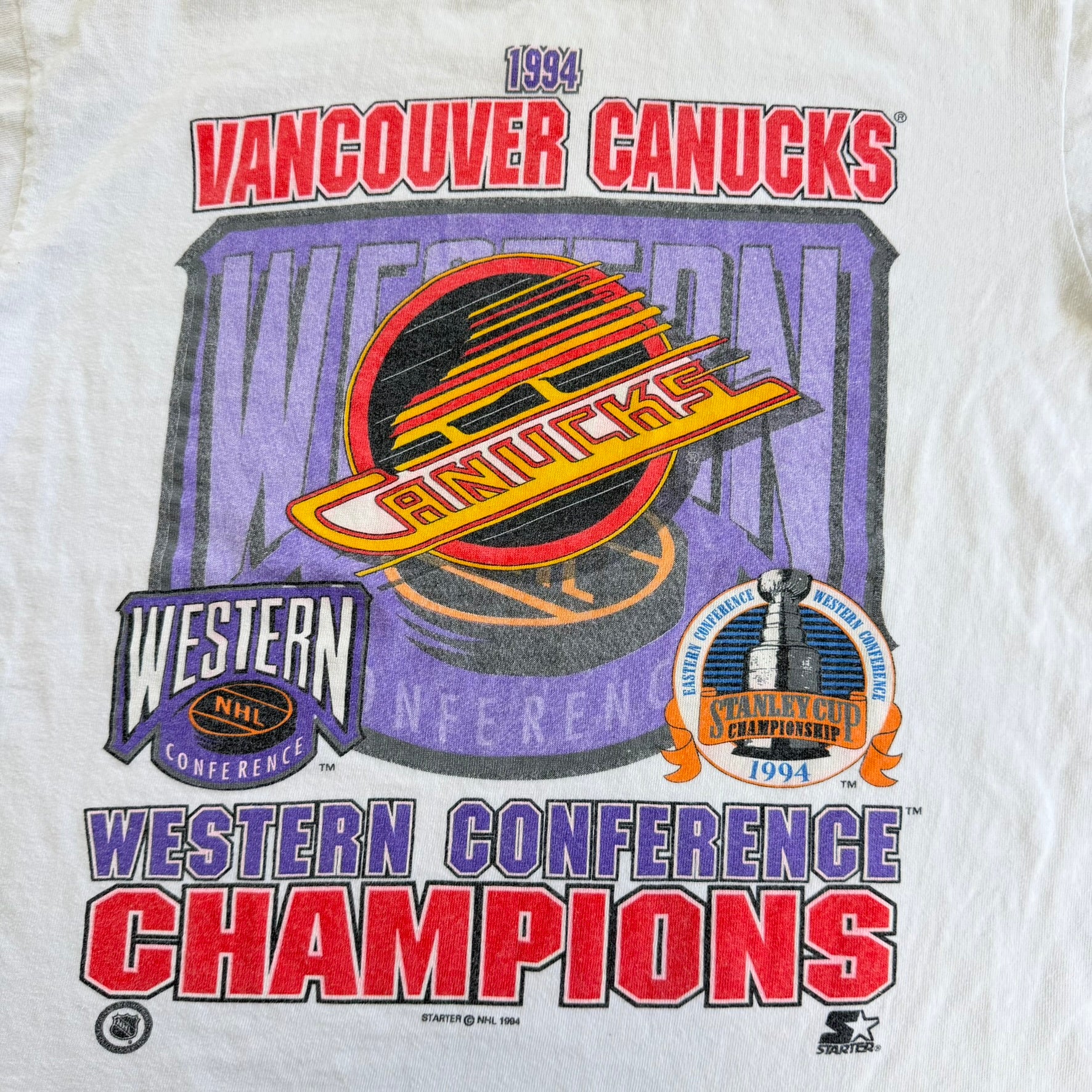 J- Vintage '94 Vancouver Canucks NHL Starter Western Conference Champions Single Stitch Tee - S
