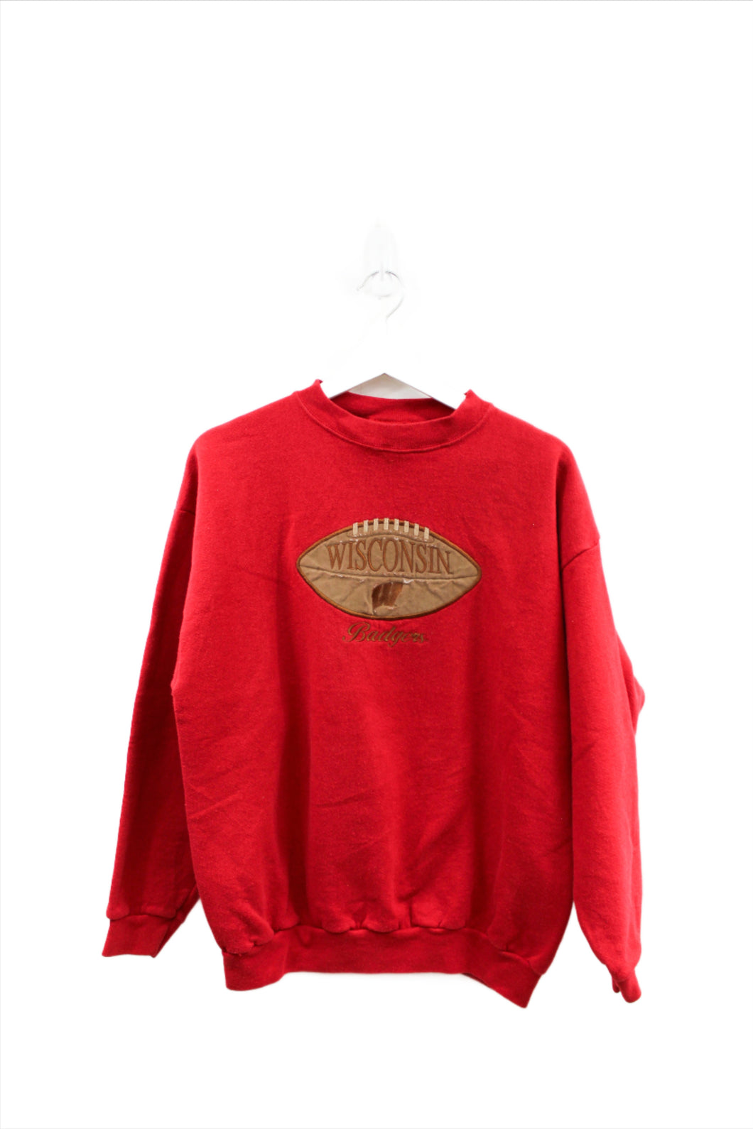 Z - Vintage University Of Wisconsin Badgers Embroidered Script & Football Crewneck