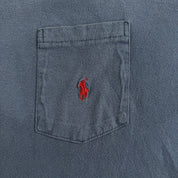 J- Vintage Polo RL Embroidered Logo Made In USA Single Stitch Blue Pocket Tee - XL